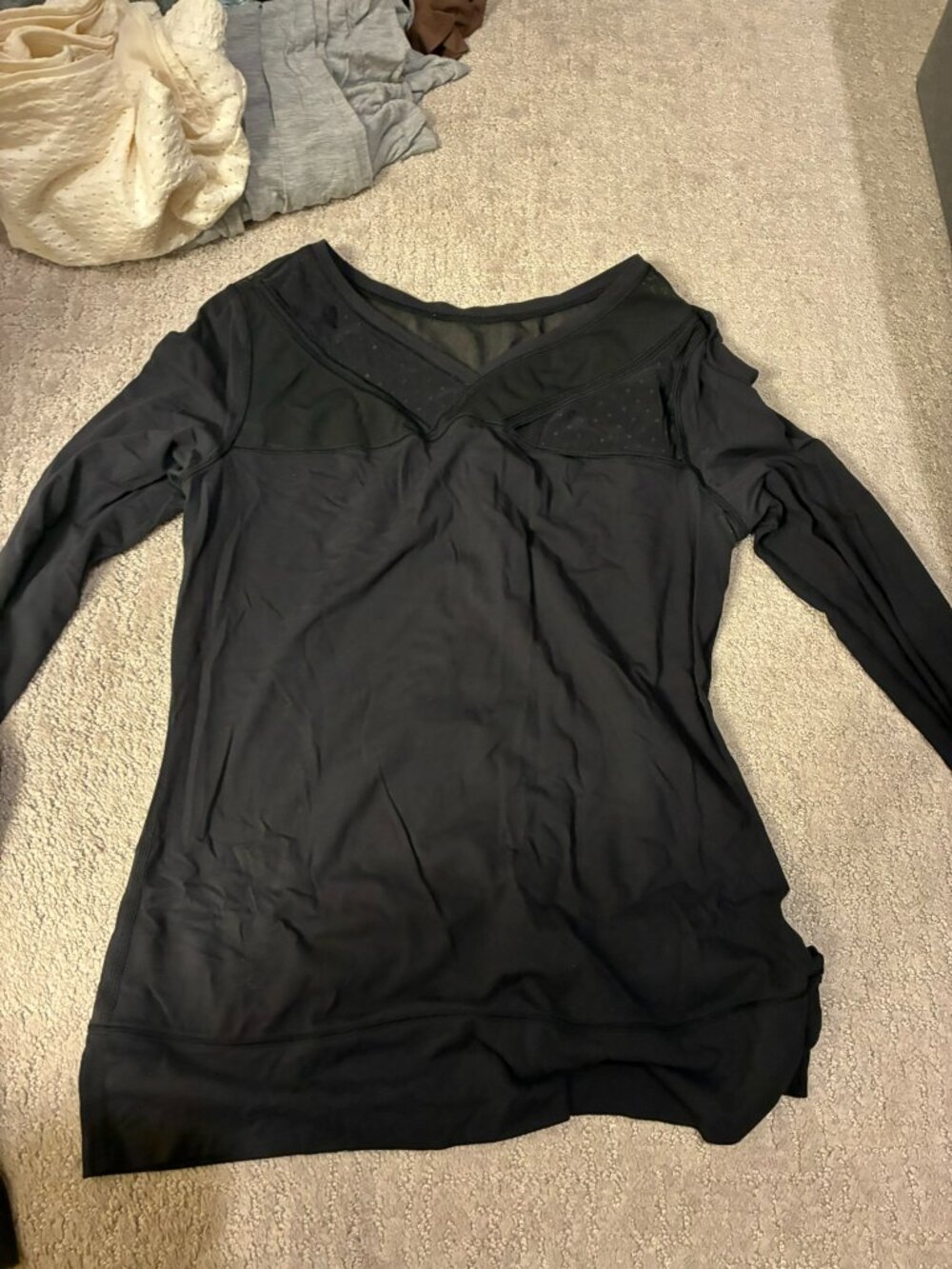Lululemon Black Long Sleeve V Neck Mesh Athletic Top